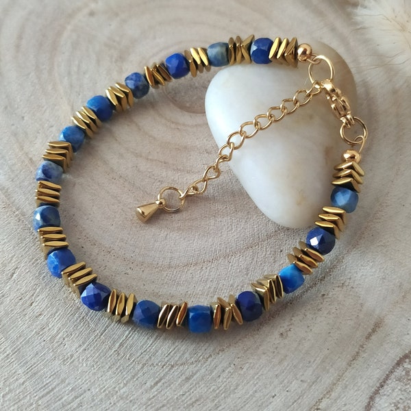 Gold lapis lazuli bracelet, natural stones, stone bracelet, gift idea for women
