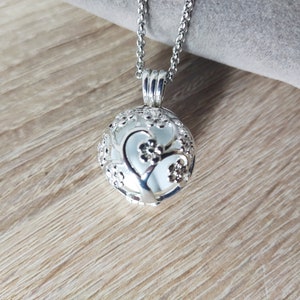 Bola de grossesse or, Arbre de vie, Médaille ange, Chaîne acier doré, Cadeau future maman Argent