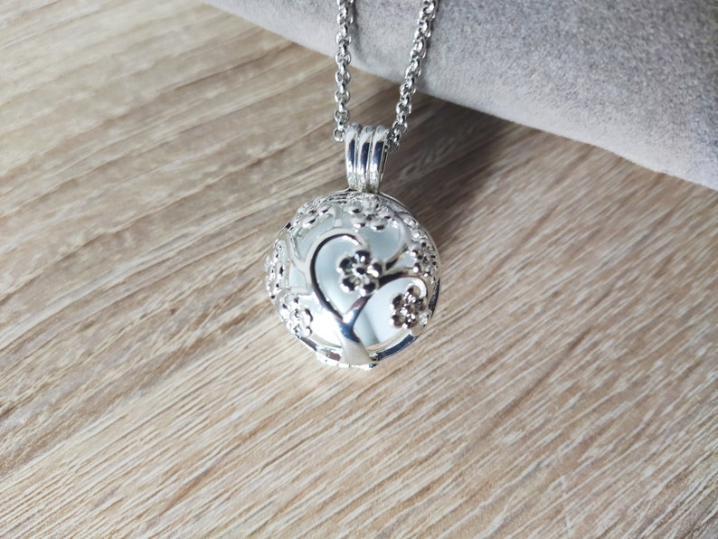 Bola de grossesse or, Arbre de vie, Médaille ange, Chaîne acier doré, Cadeau future maman Argent