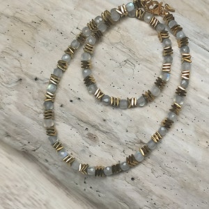 Bracelet labradorite, Hématites plaquées or, Bracelet pierres naturelles, Bracelet perles image 5