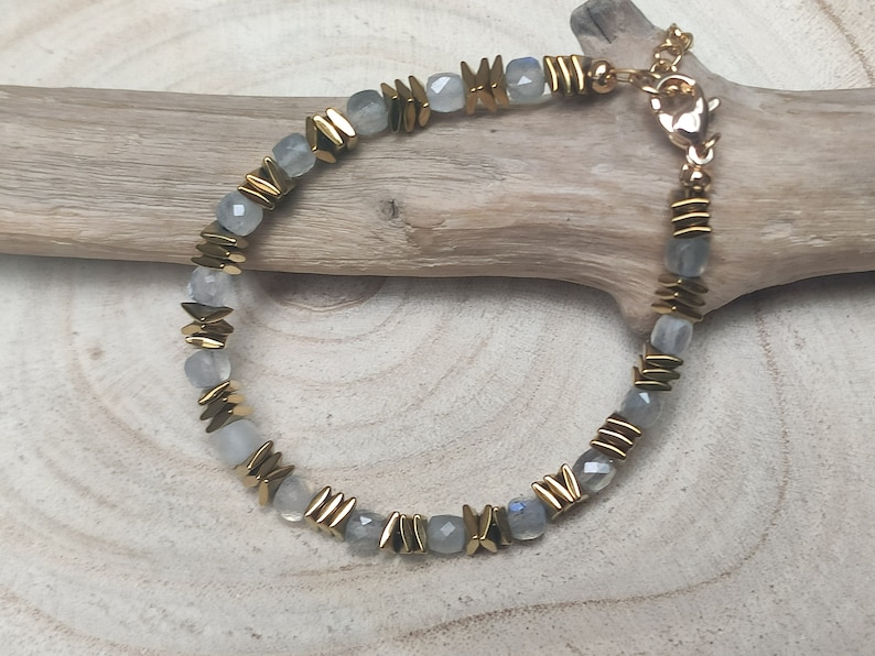 Bracelet labradorite, Hématites plaquées or, Bracelet pierres naturelles, Bracelet perles image 2