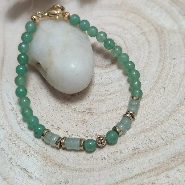 Bracelet perles vertes, Aventurine, Acier inoxydable