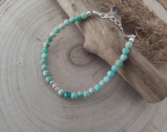 Bracelet argent massif et turquoise, Argent 925, Turquoise naturelle, Qualité AAA, Bracelet perles