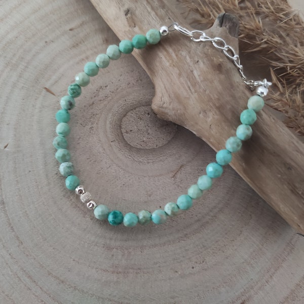 Bracelet argent massif et turquoise, Argent 925, Turquoise naturelle, Qualité AAA, Bracelet perles