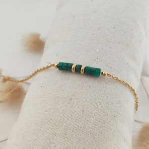 Bracelet fin or, Bracelet pierres naturelles, Bracelet or et pierres, Cadeau pour elle Malachite