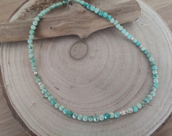 Collier de perles turquoise naturelle, Argent 925, Turquoise facettée, Qualité AAA, Ras de cou pierres naturelles