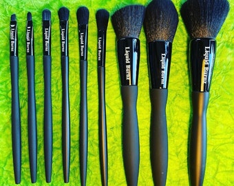 9 Vegan Makeup Black Sleek Brushes with Diamond Decor
