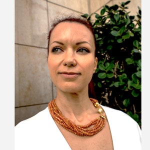 Boho Beaded Multistrand Necklace: Brown & Beige Chunky Jewelry