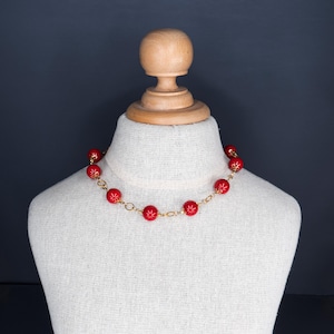 Handmade Coral Statement Choker: Gold-Plated Chain Necklace