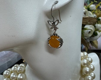 Unique Handcrafted Stylish Silver Sterling 925 Dangle Earrings with Yellow Agate Stone,Boho Chic Accessories,Trendy Statement Yellow Jewelry