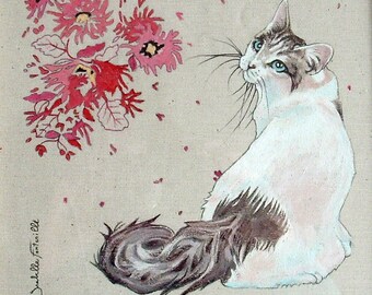 Peinture Chat Blanc Etsy