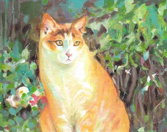 Original Acrylic Painting Red and White Cat 15 X 15 cm (5.9 X 5.9 inch)