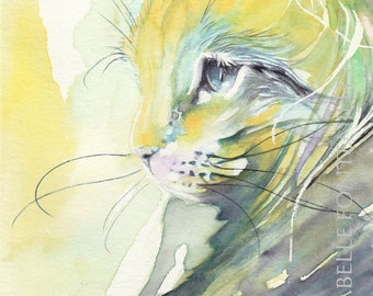 Peinture déco Aquarelle  Originale Chat de gouttière 20 X 15 cm (7.87 X 5.9 inches)