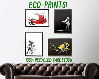 CLEARANCE - RWBY Silhouette Prints - Eco Prints