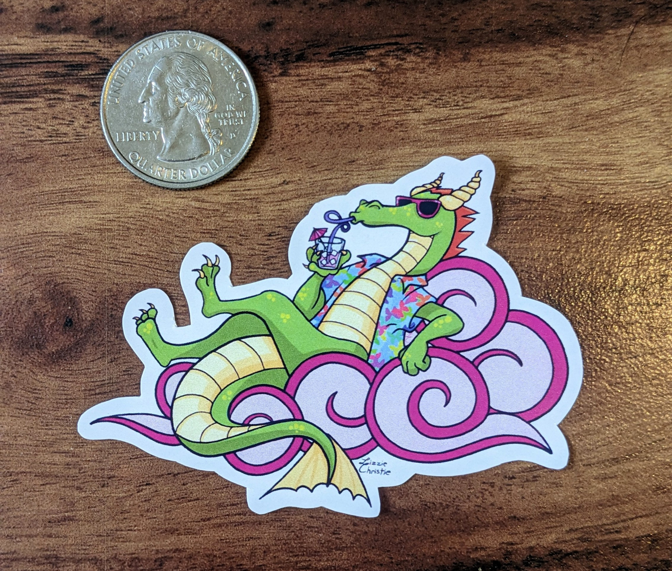 Summer Drag(on) Vinyl Sticker 2.5" x 3" Cute Funny Vacation Dragon Original Art