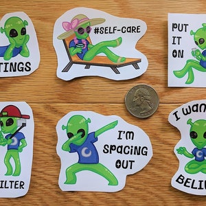 CLEARANCE - Aliens in SPAAACE Stickers Original Art Set of 6