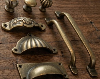 Antique Brass Cast Iron Cabinet Knobs Kitchen Drawer Door Bow D Handles Pulls