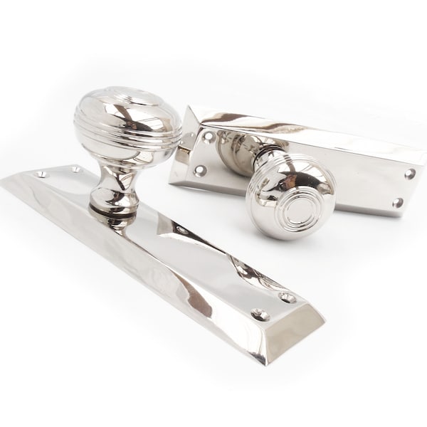 Jones & Grey Bellport New York Polished Nickel Solid Brass Round Knobs Door Handles on Backplate