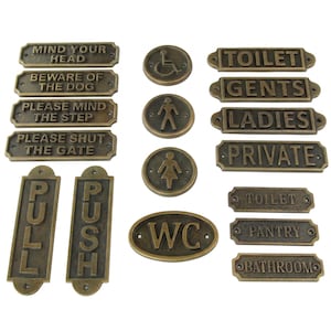 Antique Brass Cast Iron Vintage Style Metal Wall Door Gate Signs Toilet Private
