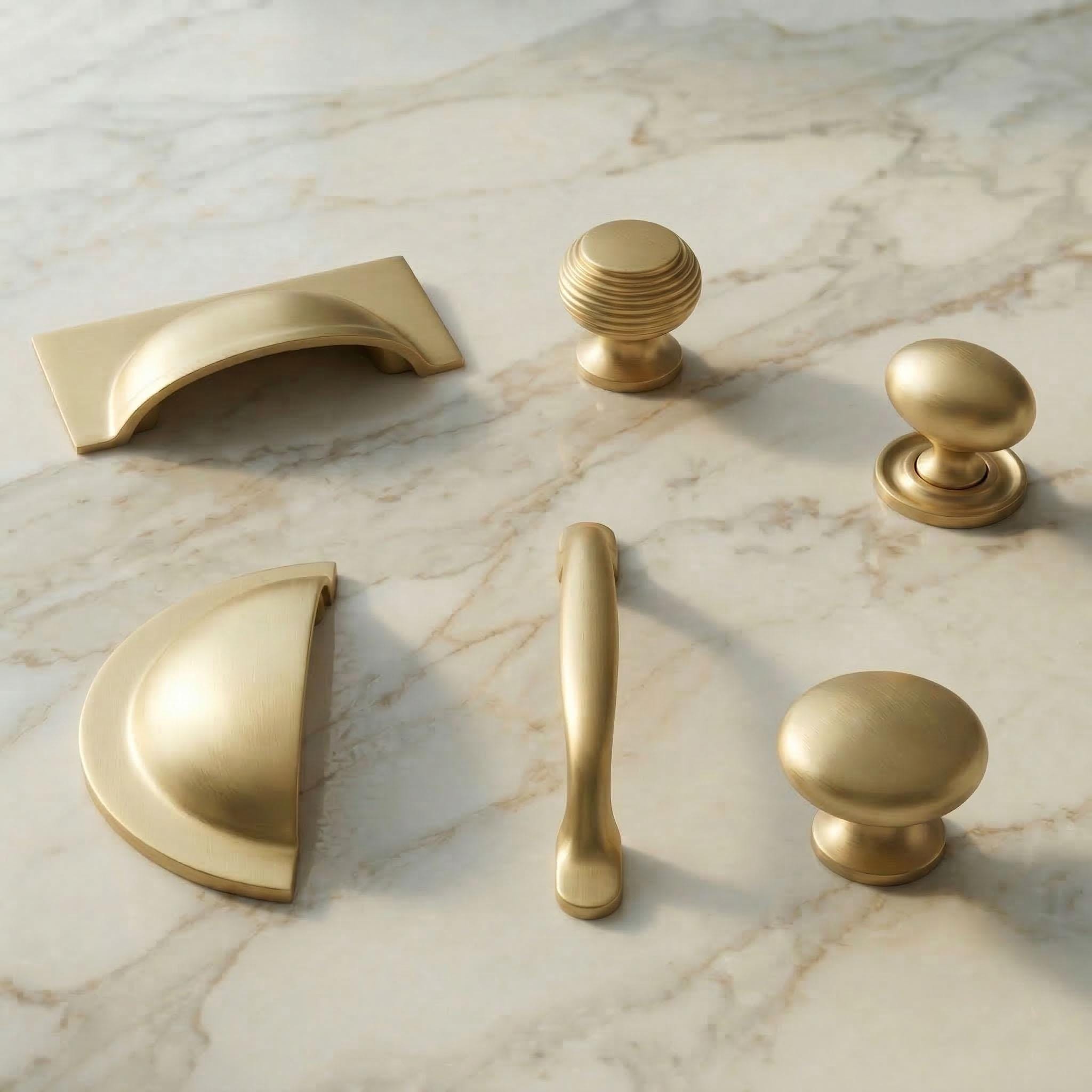 Brushed Satin Solid Brass Cabinet Knobs Kitchen Drawer Door Bow D ...