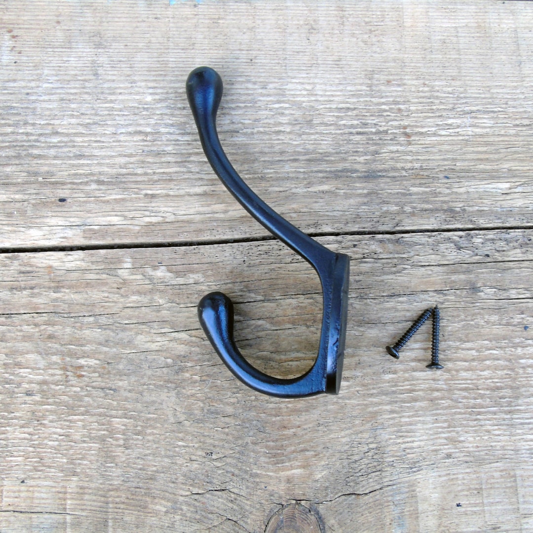A Vintage Antique Style Cast Iron Double Hook in Black Paint Etsy