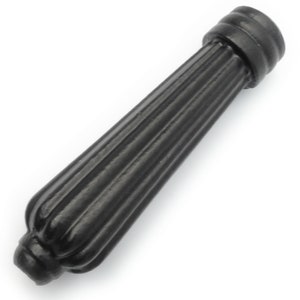 May include: Black metal door handle with a fluted design. The handle is approximately 15cm long.