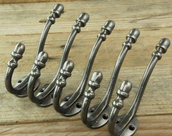 Jones & Grey Vintage Antique Pewter Acorn Cast Iron Double Wall Hooks