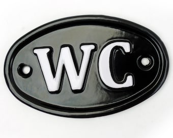 A Vintage Style WC Toilets Cast Iron Metal Sign Door Plaque Black & White