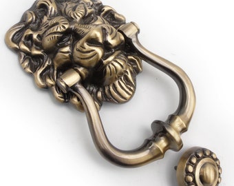 Jones & Grey Large Antique Solid Brass Ornate Lions Head Door Knocker
