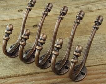 Crochets doubles muraux en fonte gland, cuivre antique vintage Jones & Gray