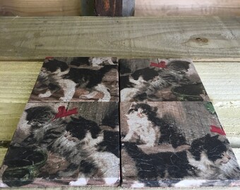 Handmade set of four cat coasters