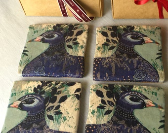 Handmade peacock coasters