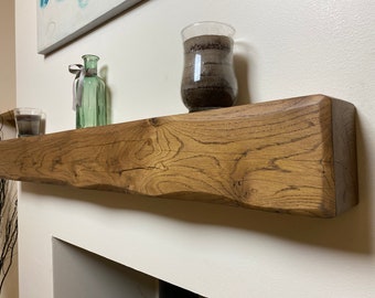 Rustic Oak Fireplace Mantel Beam, Handmade Wooden Shelf (12cm x 12cm)