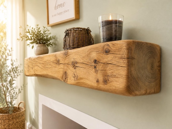 Handmade Solid Oak Mantel Beam | Rustic Fireplace Shelf (14cm x 14cm)