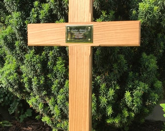 Premium Oak Memorial Cross 44" Grave Marker & Personalised Plaque