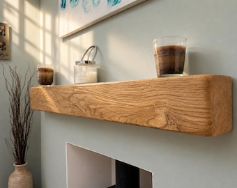 Solid Oak Beam Mantelpiece: Modern Style Fireplace Shelf (10cm x 10cm)