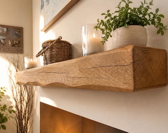 Rustic Oak Fireplace Mantel Beam, Handmade Wooden Shelf 15cm x 10cm