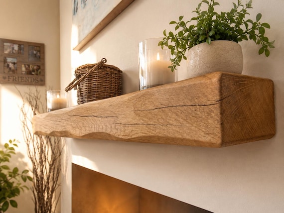 15cm x 10cm Rustic Oak Fireplace Mantel Beam, Handmade Wooden Shelf