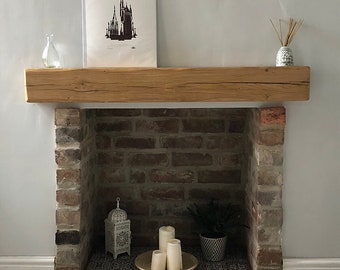 12cmx 12cm 90cm long Rustic Chunky Fireplace Mantel-Handmade Solid Oak Wood. Floating Mantel-High Quality, Strong Floating Brackets Provided