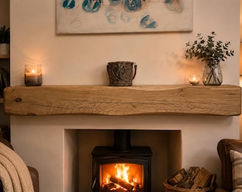 Solid Oak Rustic Mantel Beam: Fireplace Shelf Lintel (14cm x 14cm)
