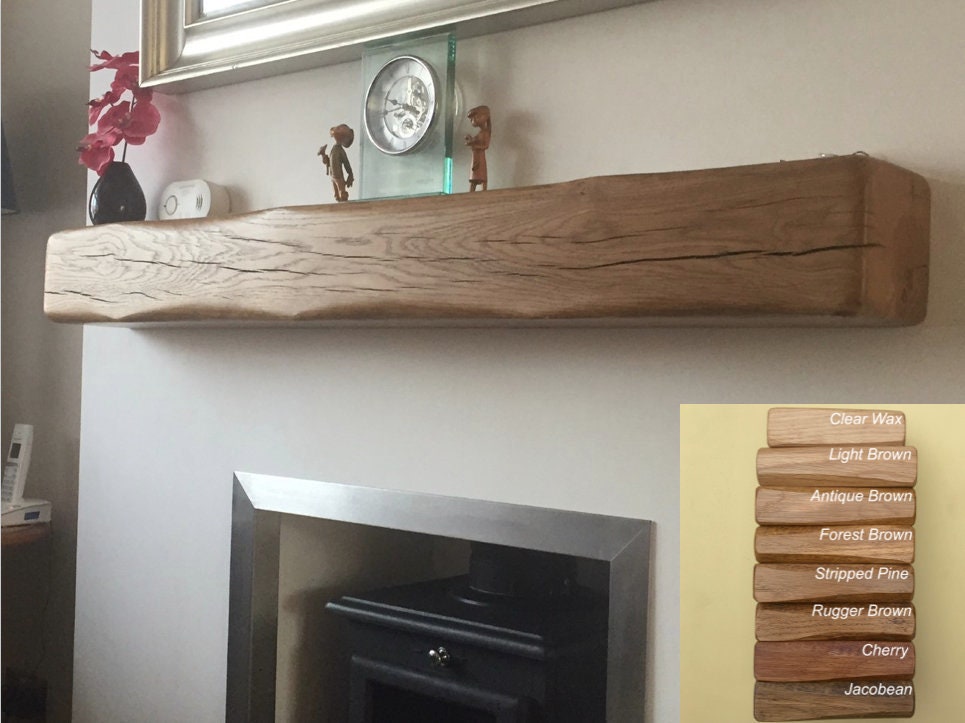 Grand Linteau De Cheminée En Bois Style Rustique Teinté Chêne - 129cm
