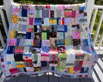 Colorful Handmade scrappy  I SPY quilt  for baby or lap quilt for adult
