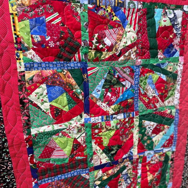 Christmas  crazy patchwork quilt, handmade and machine quilted
