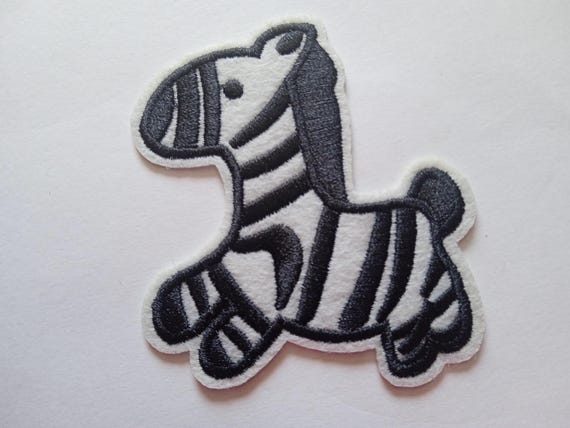 embroidered iron-on zebra badge