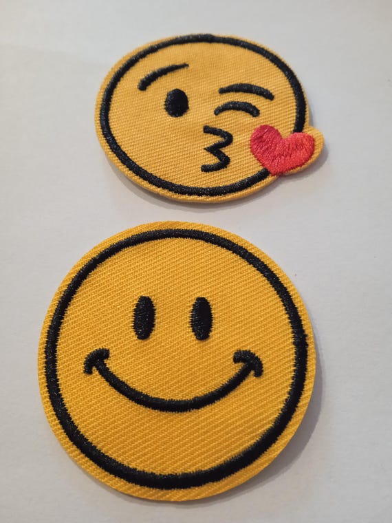 set of two emojis iron-on embroidered badge patch