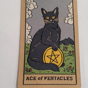 patch chat écusson brodé carte de  l'as des pentacles  thermocollant