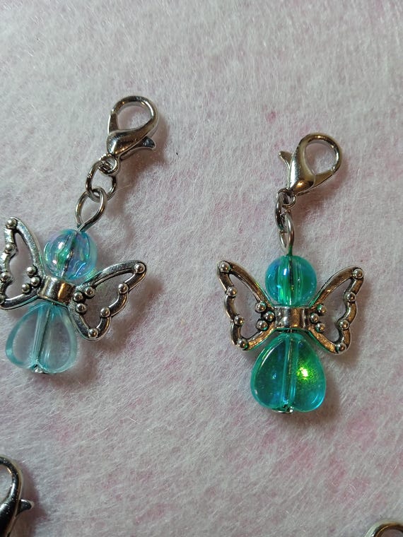 angel stitch marker rings set of 6 angels pastel green pink color