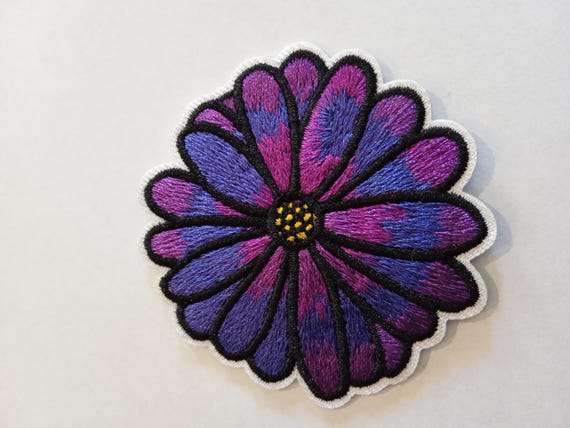 purple and fuchsia flower embroidered patch