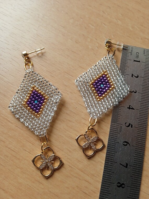 Golden purple miyuki bracelet and earrings