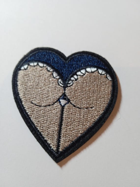 blue heart embroidered iron-on patch